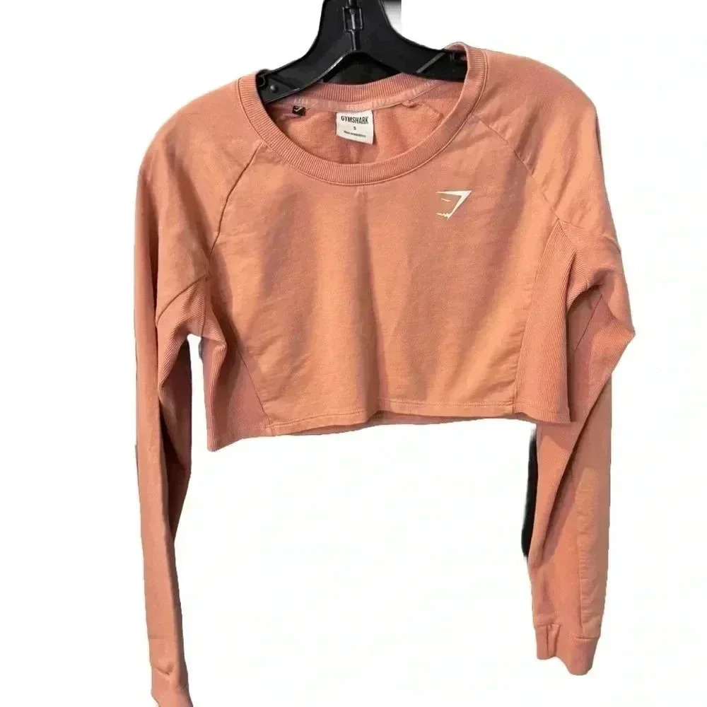 Gymshark Long Sleeve Crop Top Women Small Coral Salmon Pink Workout